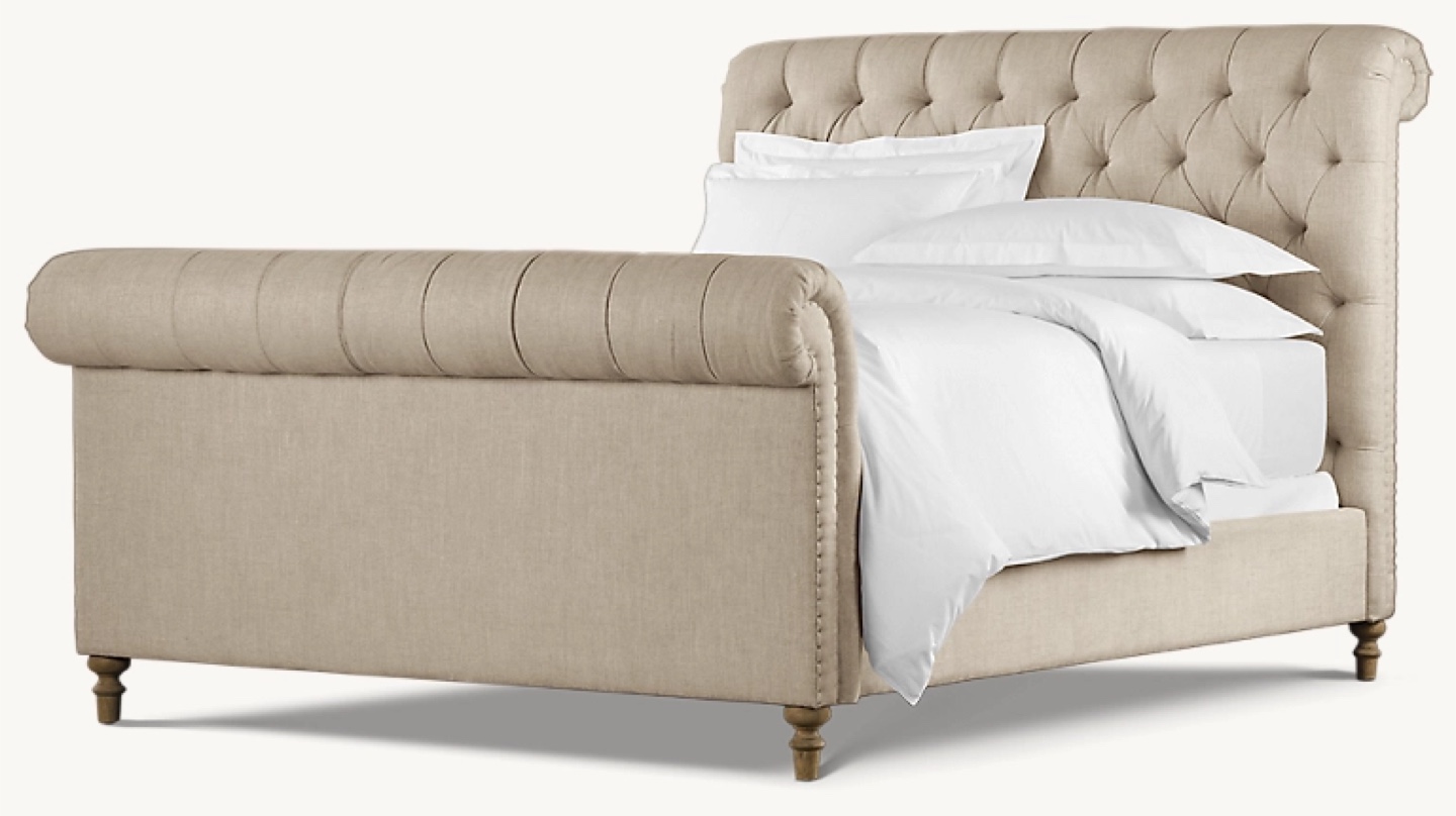 RH King Sized Chesterfield Sleigh Bed