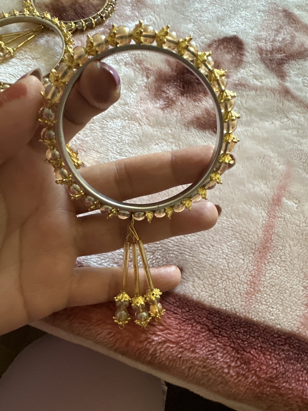 Gorgeous Gold Beaded Bangles with Jhumkas Set - photo 3
