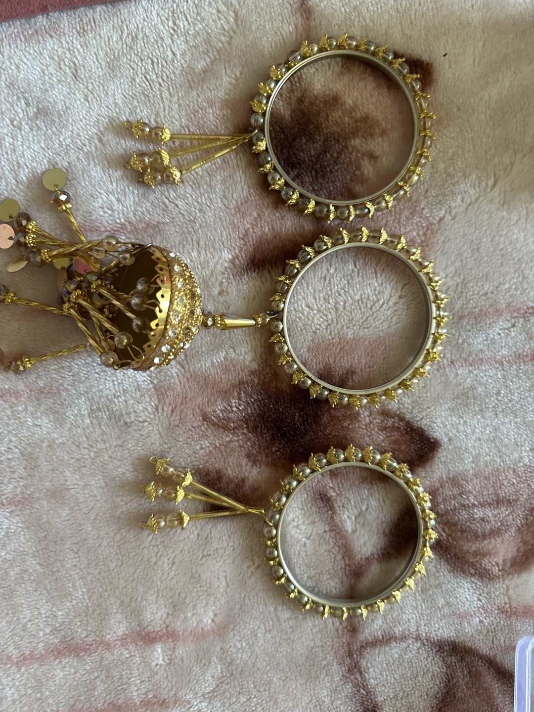 Gorgeous Gold Beaded Bangles with Jhumkas Set