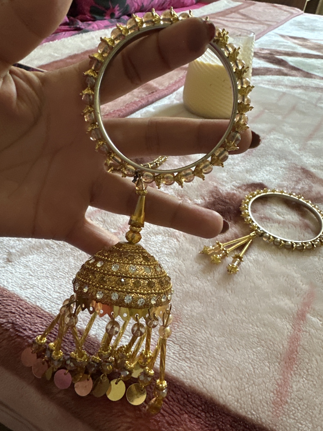 Gorgeous Gold Beaded Bangles with Jhumkas Set - photo 2