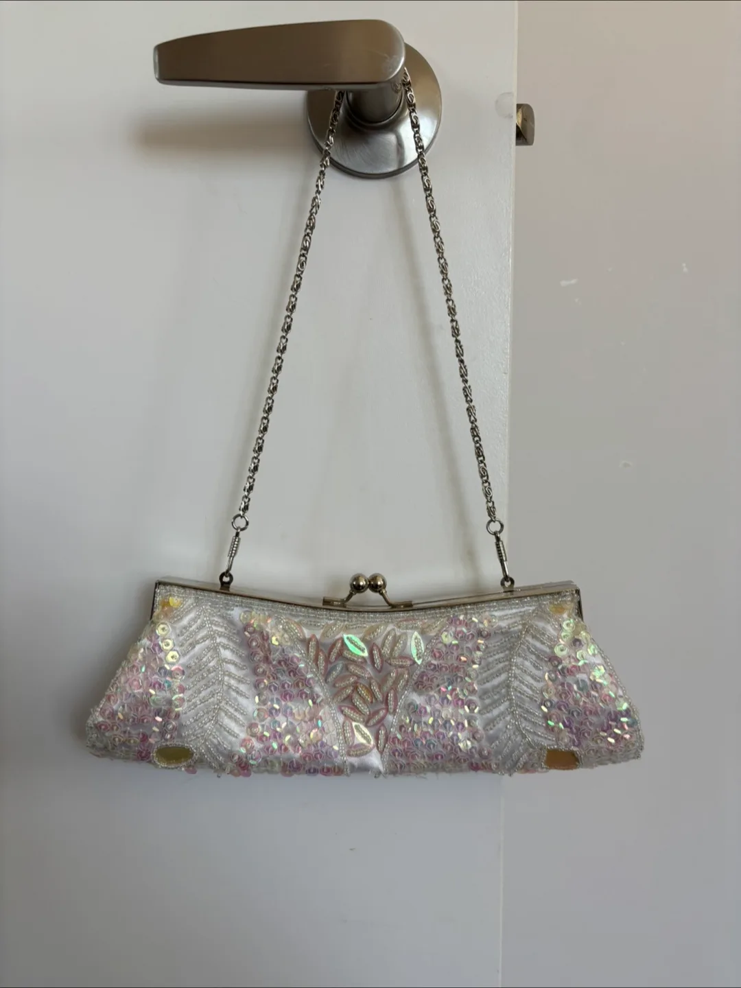 White Beaded Clutch Purse thumbnail