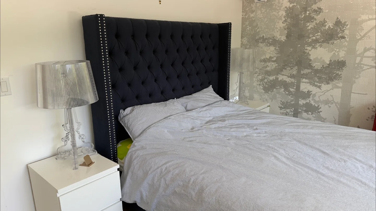 Queen Size Bed Frame with Mattress & Wingback Headboard