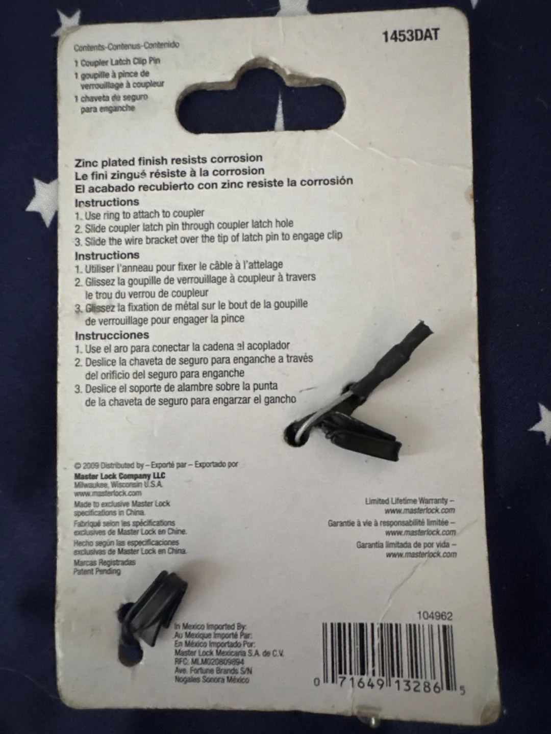 Master Lock Coupler Latch Clip Pin - 6" Cable, 5/16" Diameter image indicator(2)