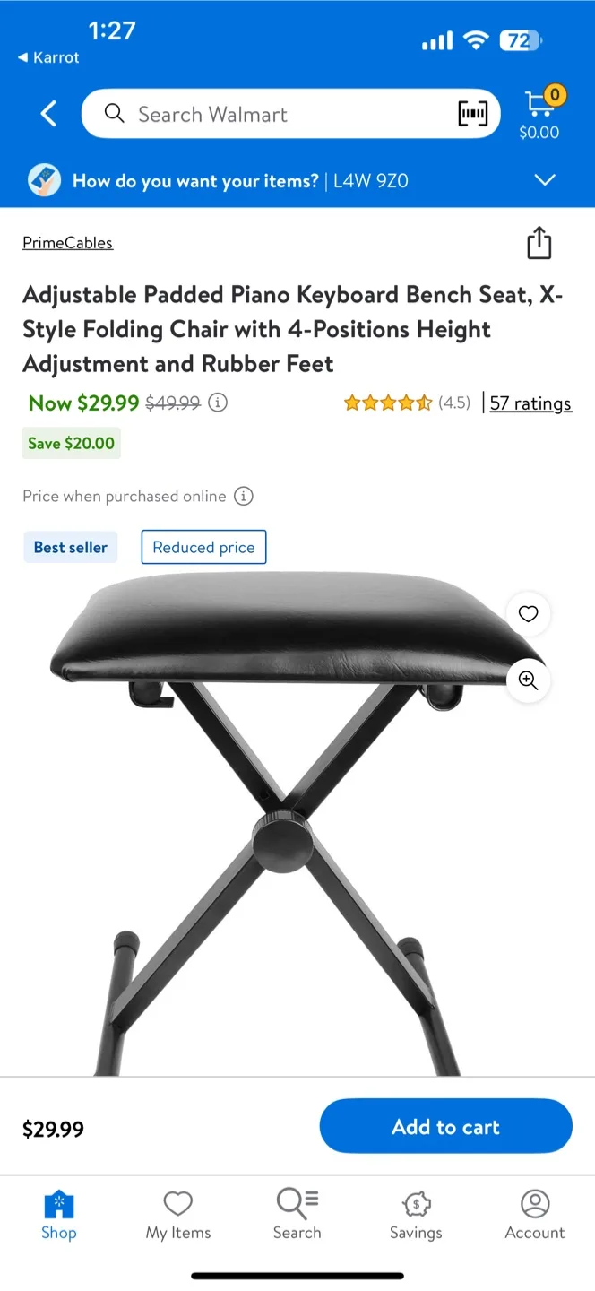 Adjustable Padded Piano Keyboard Bench Seat thumbnail
