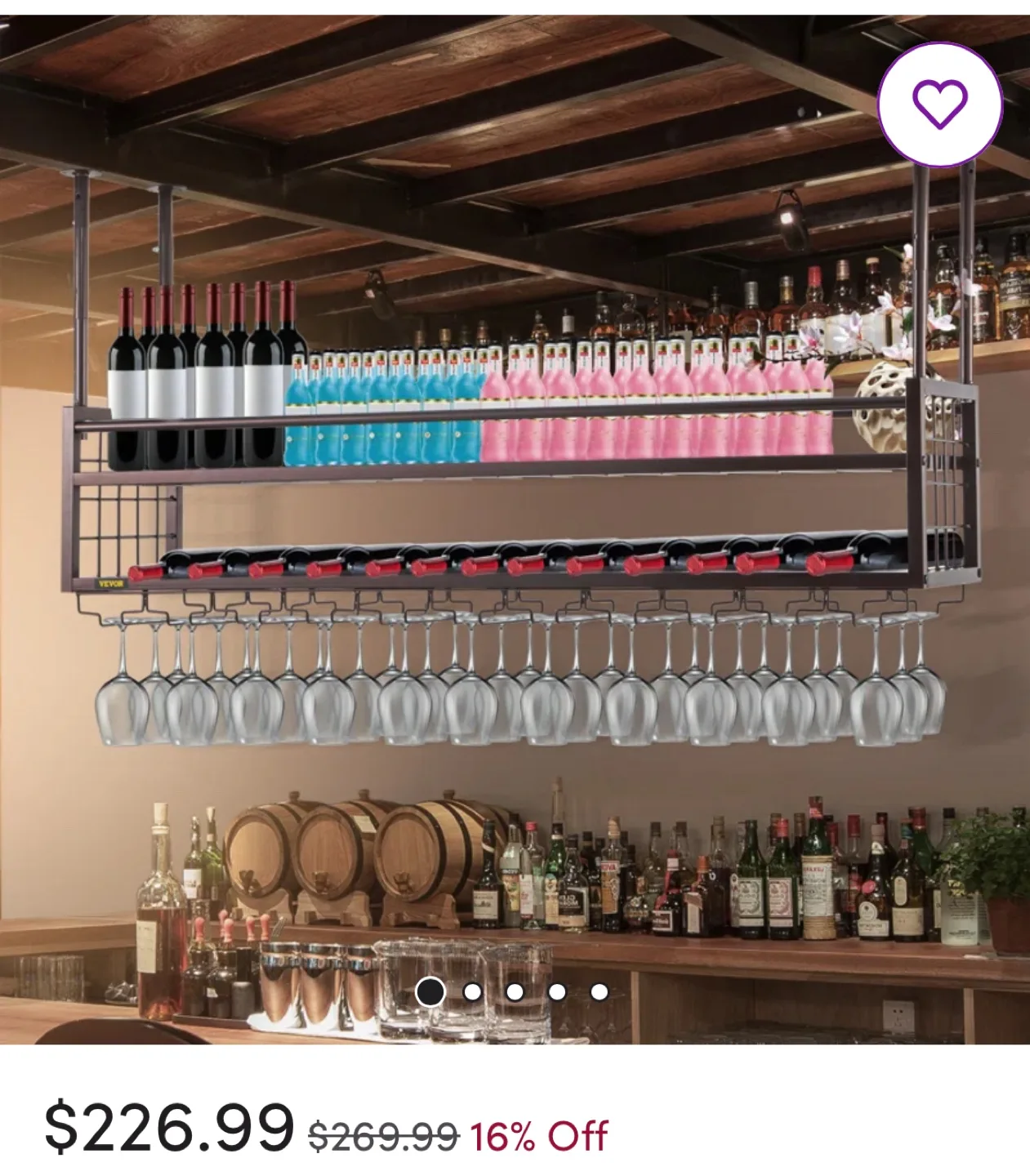 VEVOR Hanging Wine Rack, Two-Tier, Adjustable Height thumbnail