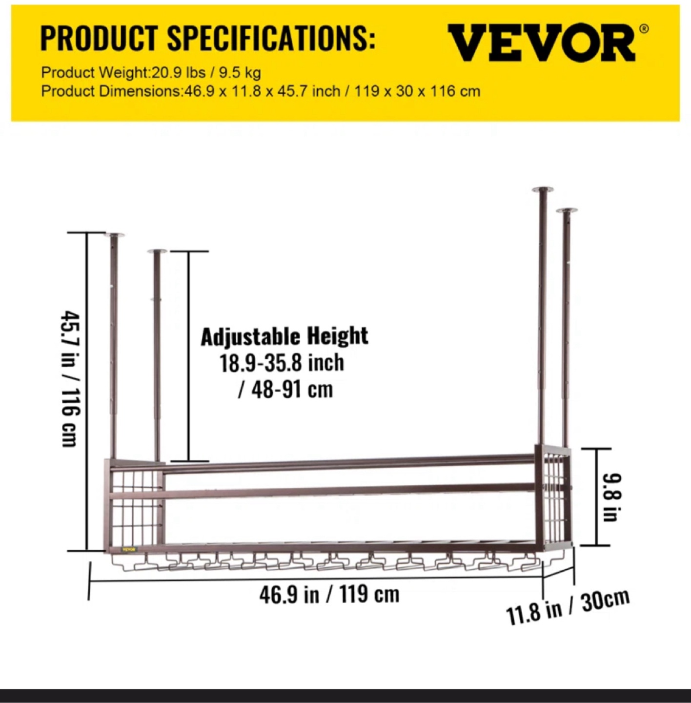 VEVOR Hanging Wine Rack, Two-Tier, Adjustable Height - photo 4