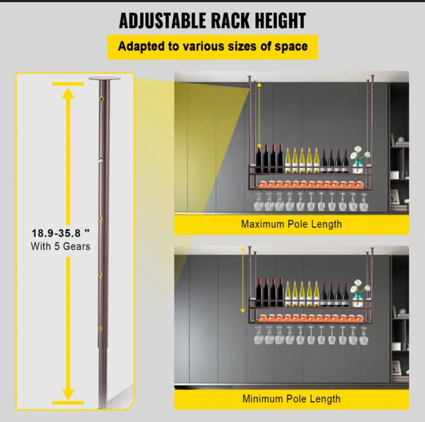 VEVOR Hanging Wine Rack, Two-Tier, Adjustable Height - photo 2