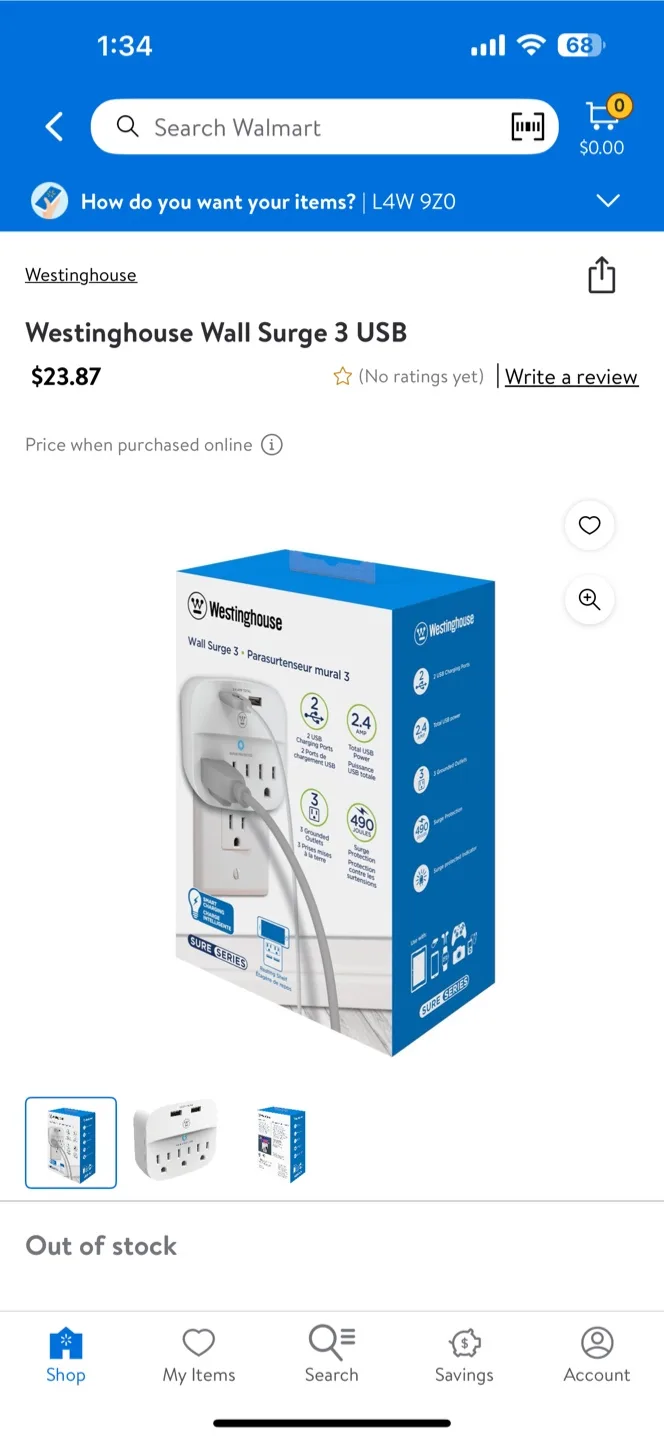 Westinghouse Wall Surge 3 USB Outlet thumbnail