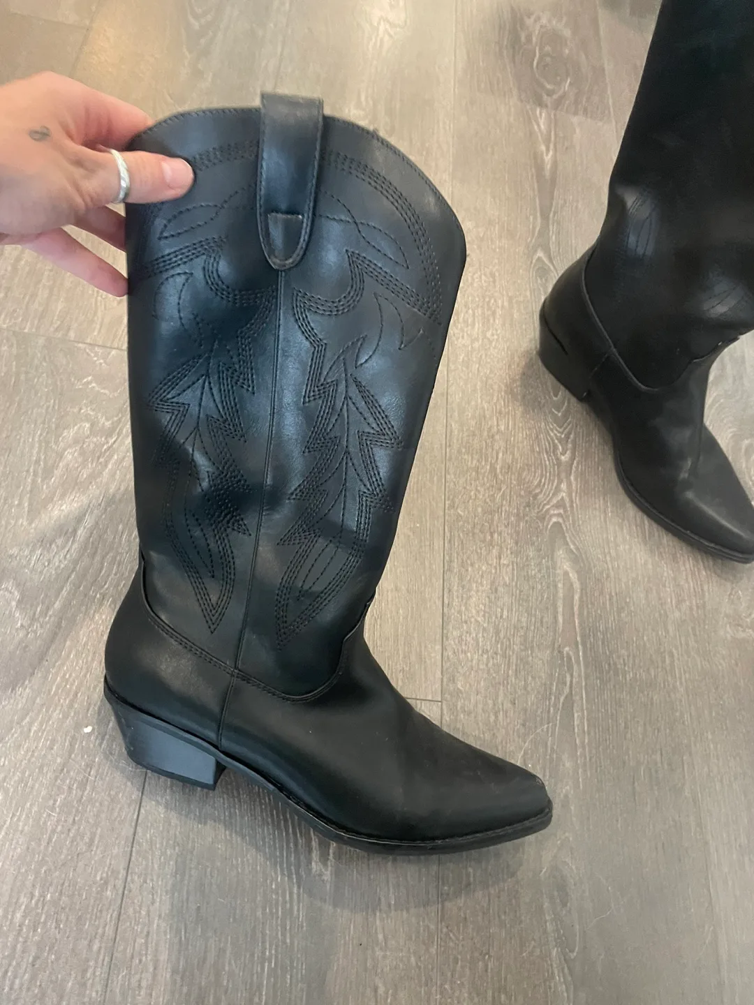 Steve Madden Black Leather Cowboy Boots thumbnail