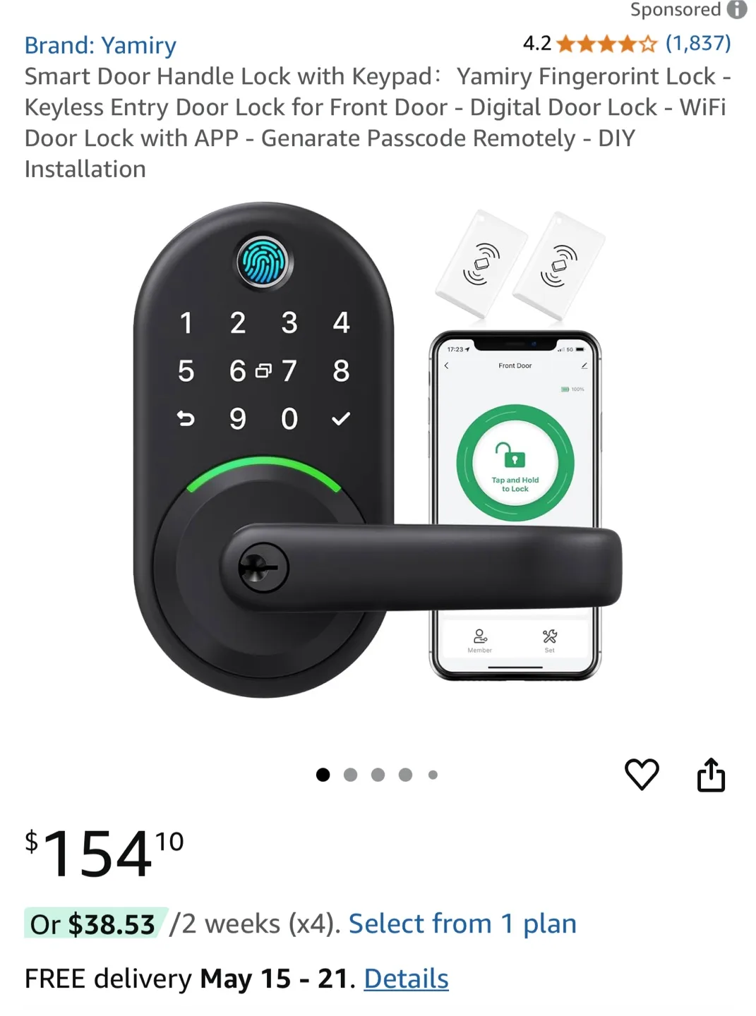 Yamiry Smart Door Lock with Keypad - Keyless Entry thumbnail