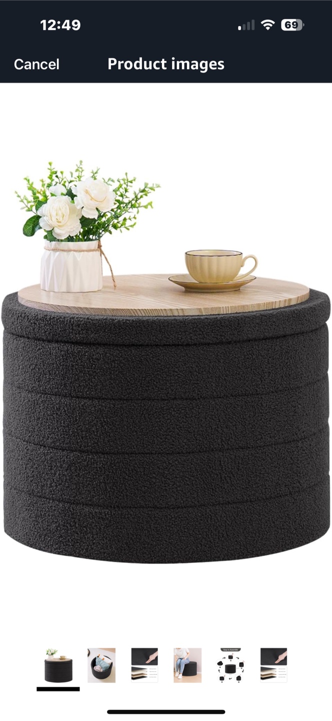 Round Storage Ottoman with Wooden Top - photo 2