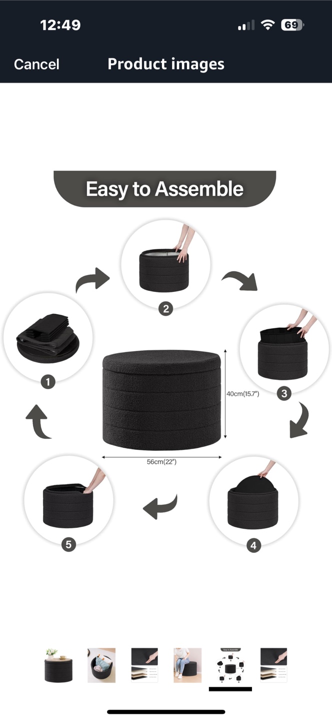 Round Storage Ottoman with Wooden Top - photo 5