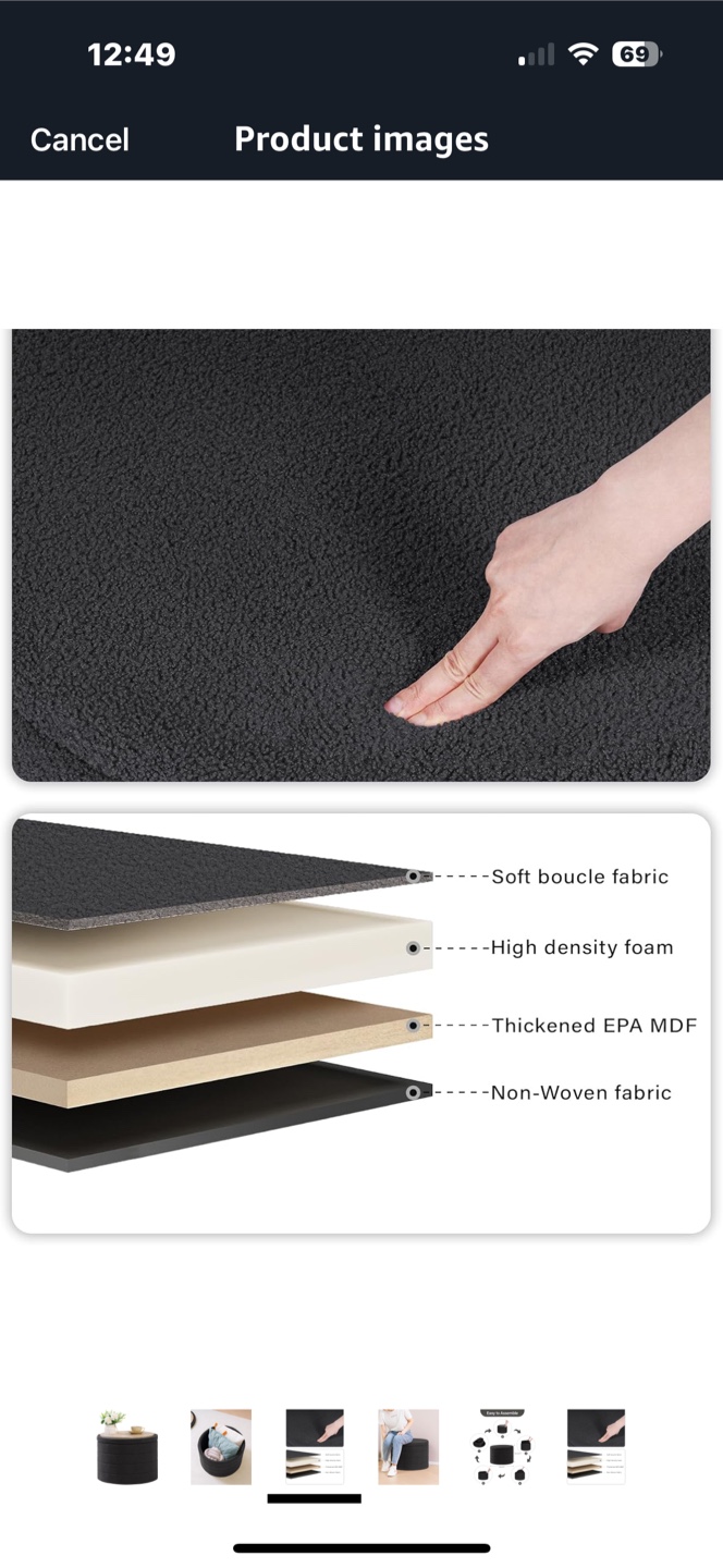 Round Storage Ottoman with Wooden Top - photo 4