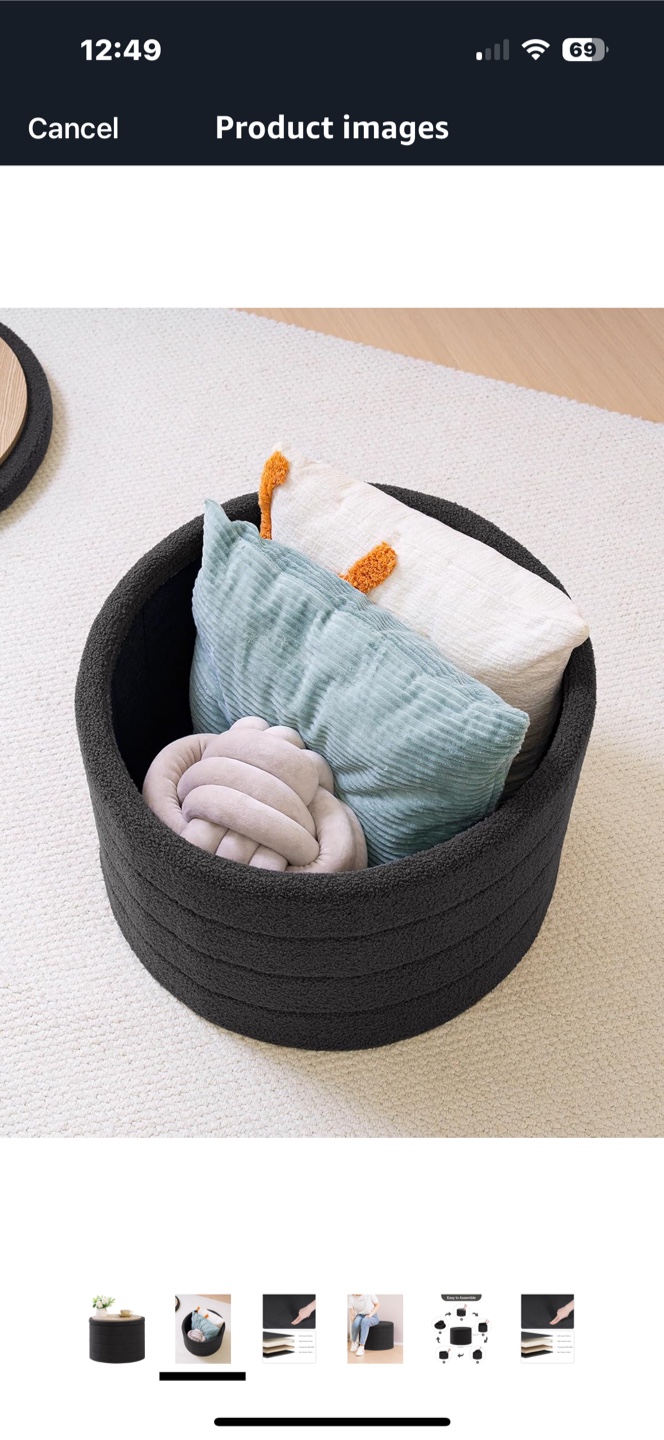 Round Storage Ottoman with Wooden Top - photo 3