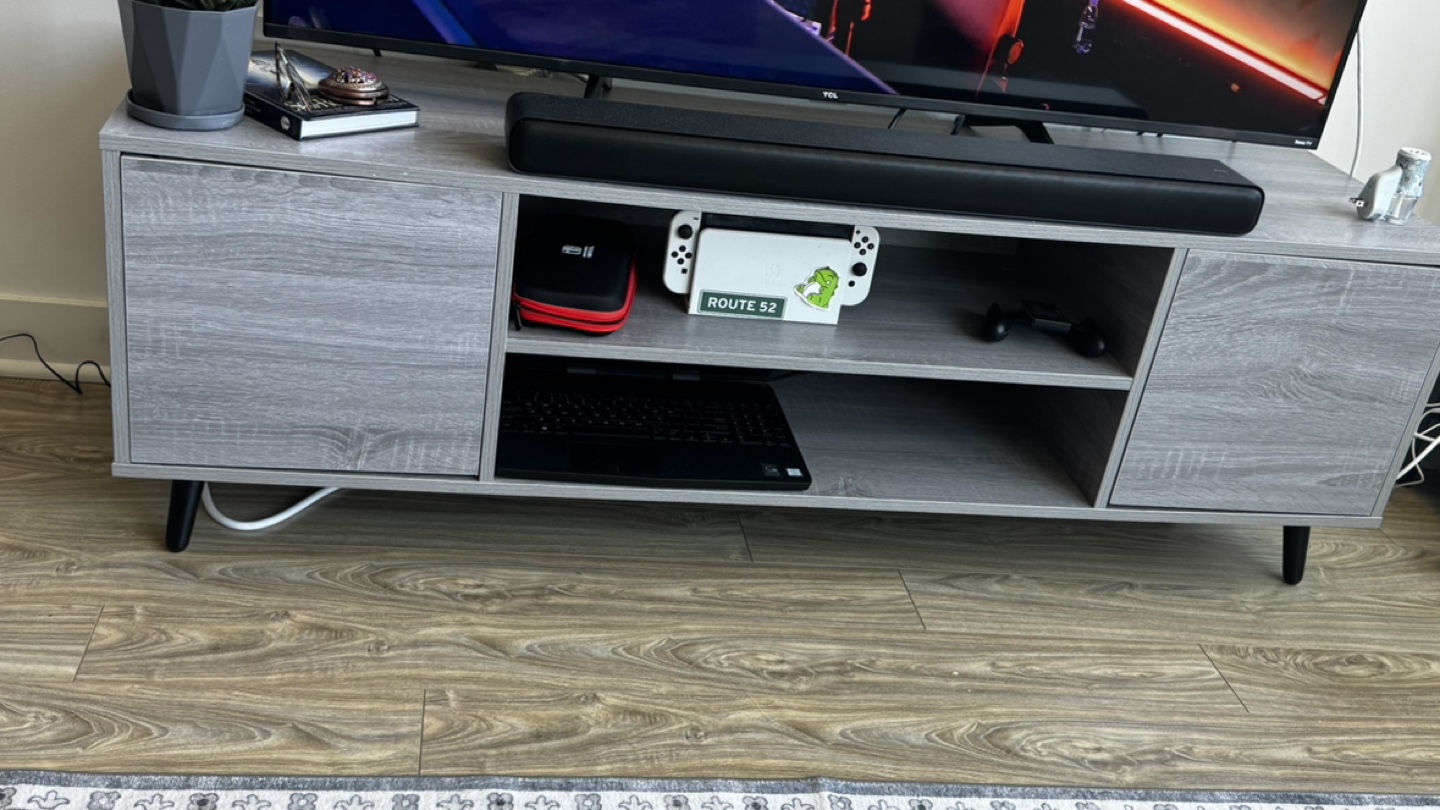 Gray Wood Media Console TV Stand