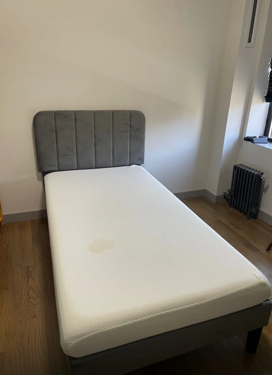 Twin Size Gray Velvet Bed Frame with Headboard and mattress thumbnail