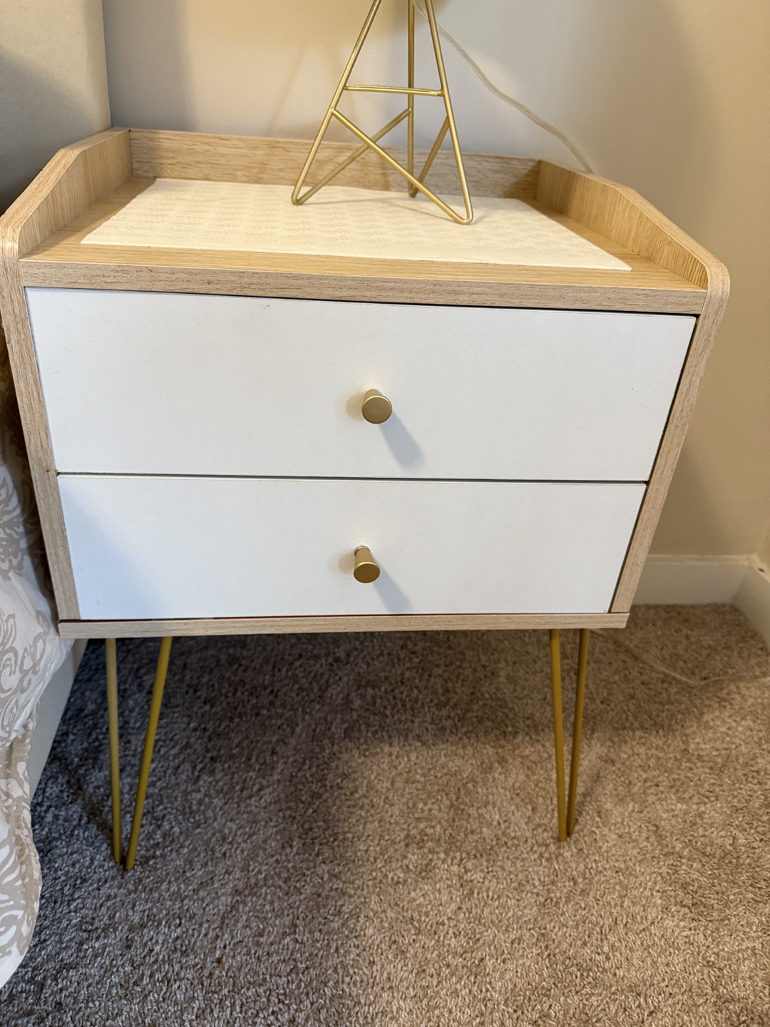 2 Modern Two-Drawer Nightstand with Gold Legs