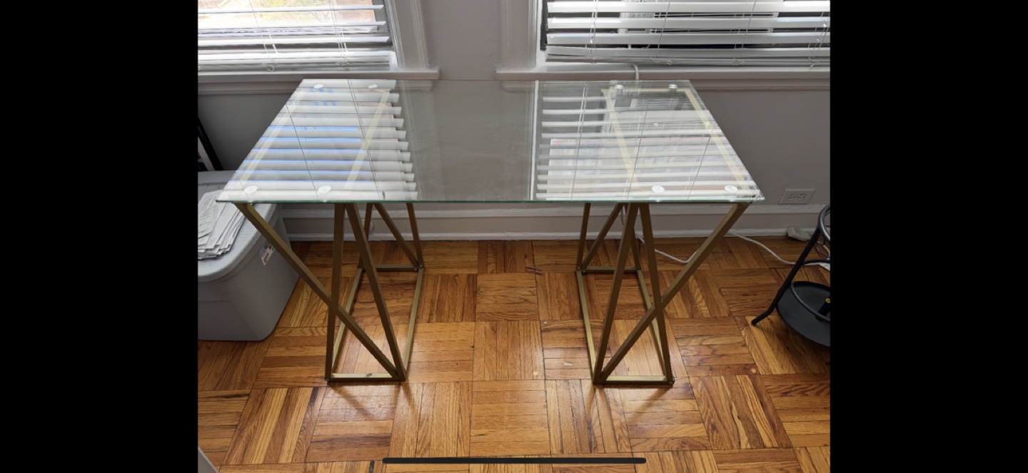 Glass Top Gold Metal Desk