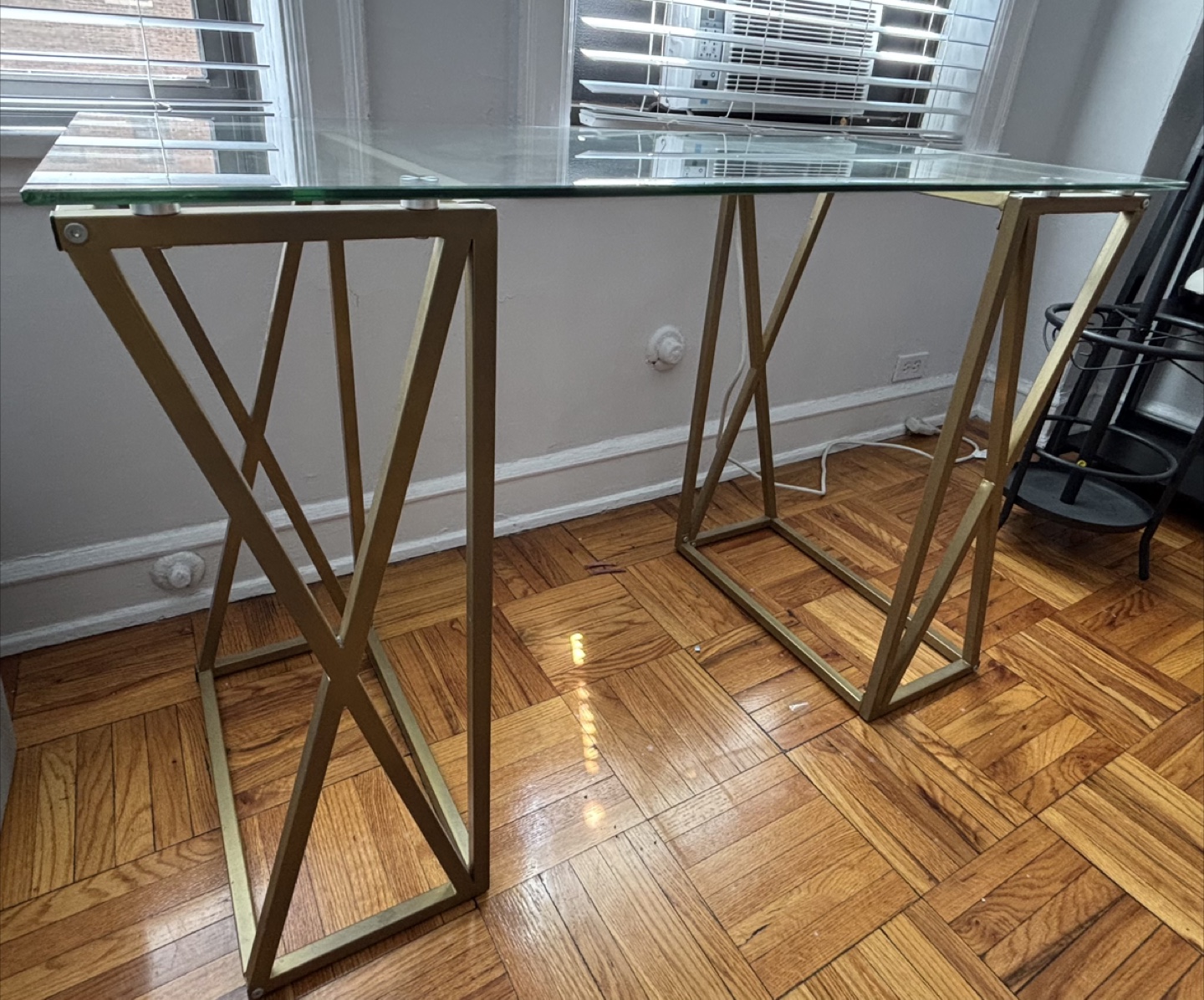 Glass Top Gold Metal Desk - photo 3