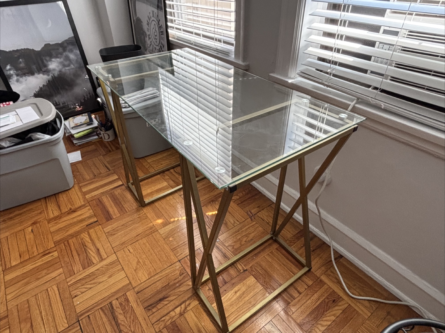 Glass Top Gold Metal Desk - photo 2