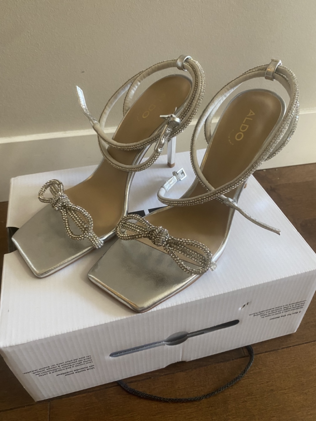 7.5 ALDO Barrona Silver Rhinestone Heels