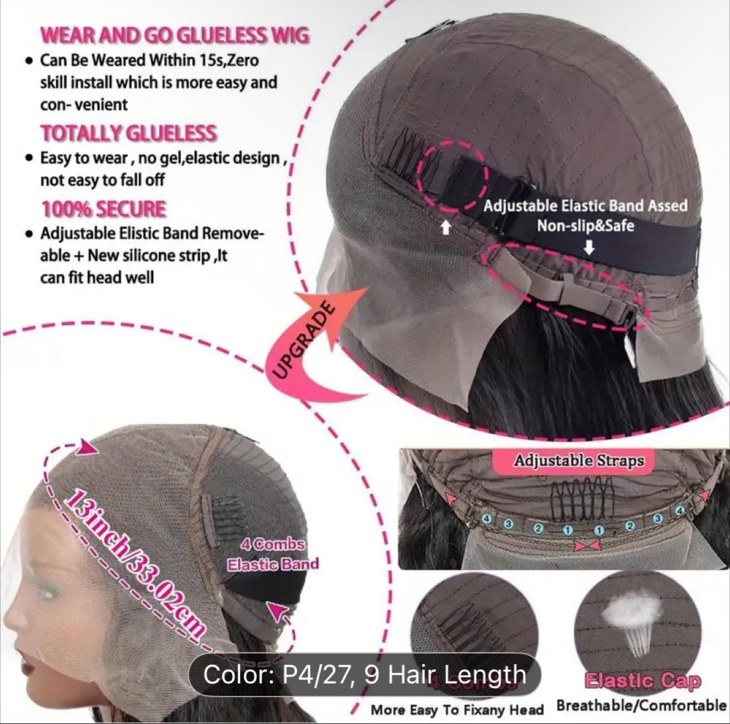 30-inch Glueless Deep Wave Human Hair Wig - P4/27 - photo 3