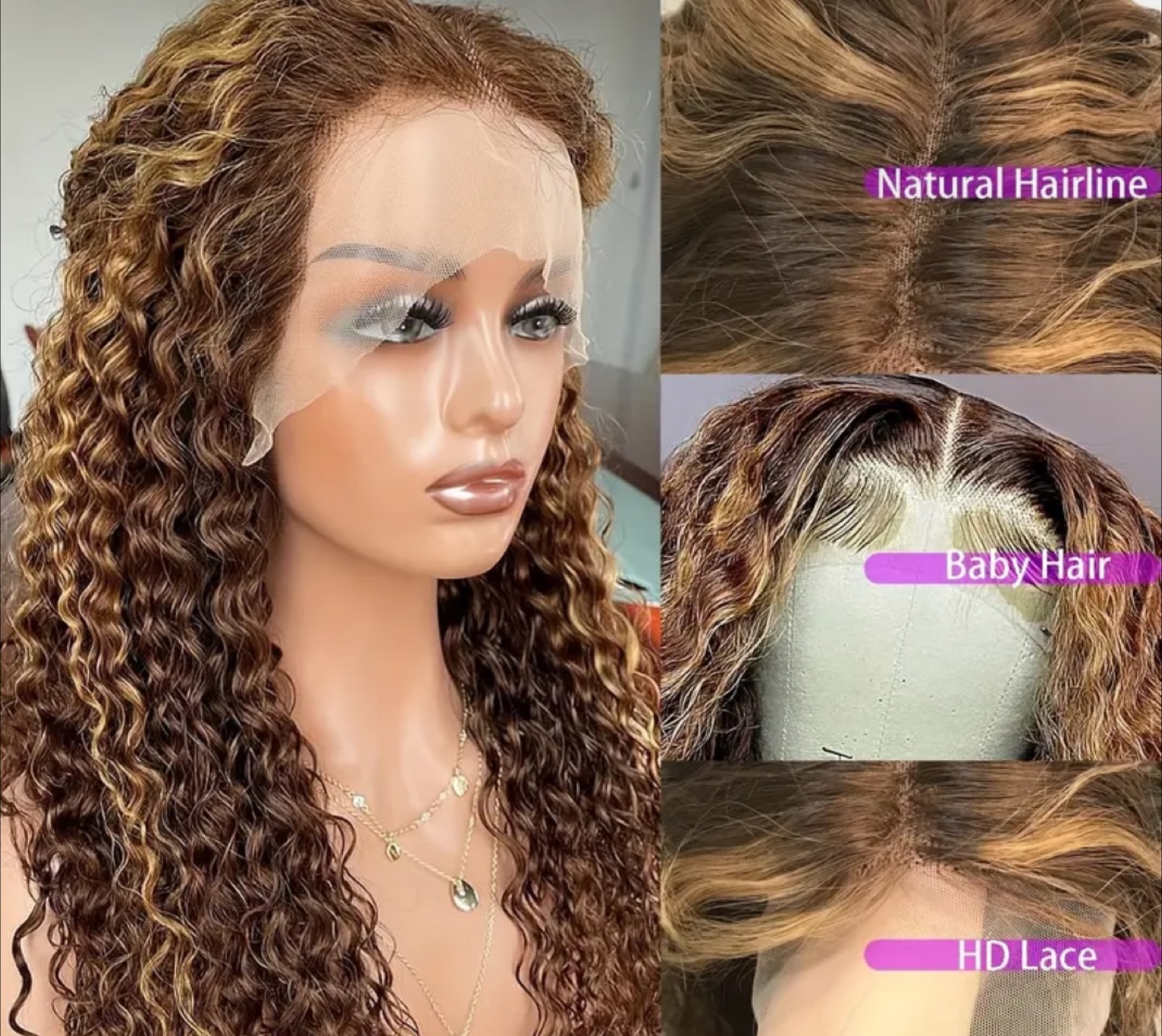 30-inch Glueless Deep Wave Human Hair Wig - P4/27 - photo 4