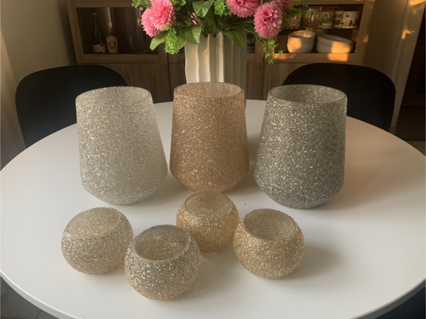 Set of 5 Glitter Vases and Candle Holders