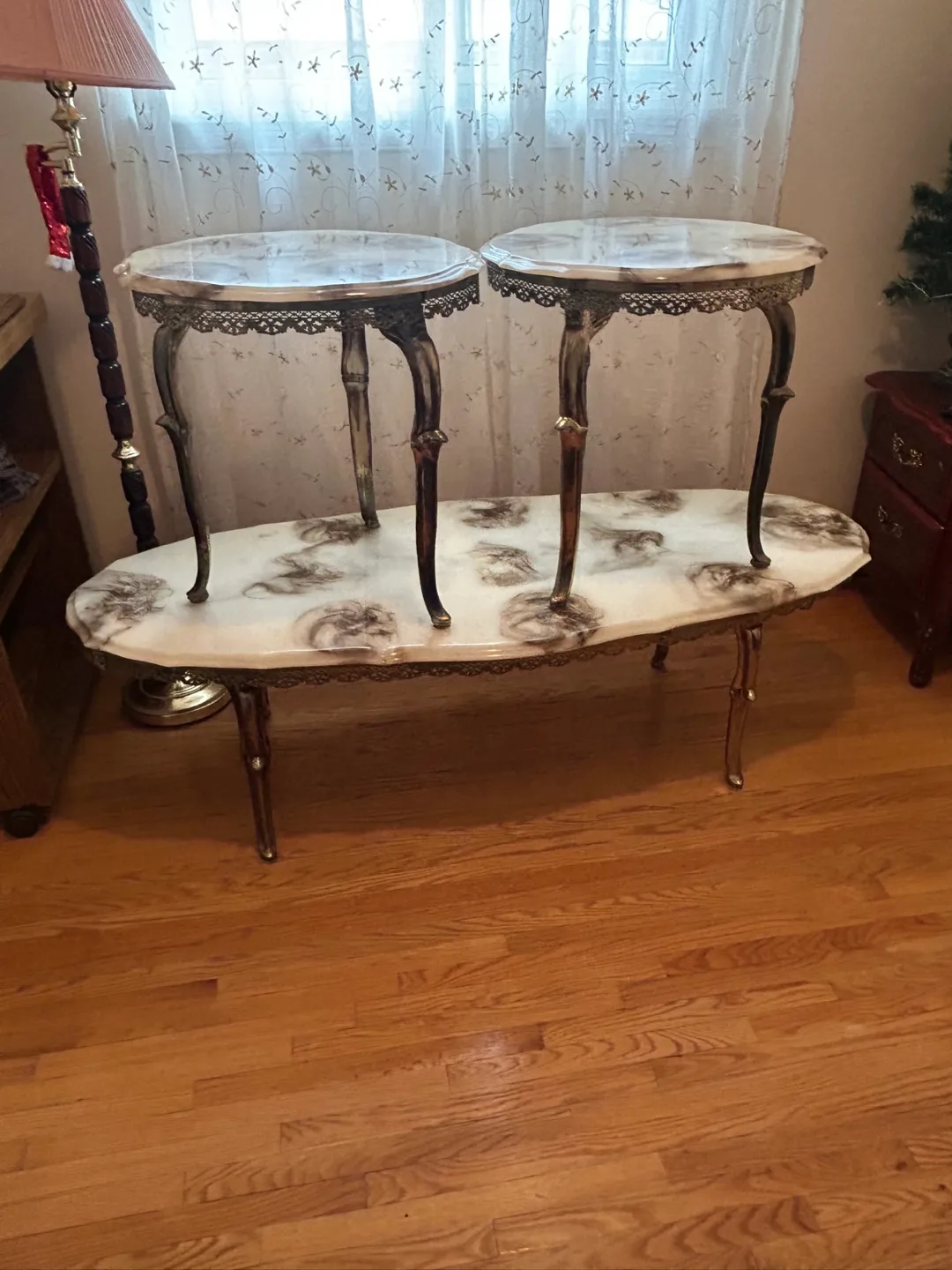 Vintage Three-Piece Marble Top Table Set image indicator(2)