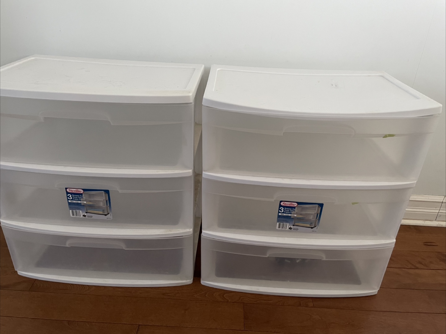 3-Drawer Plastic Drawers/Carts - Set of Two