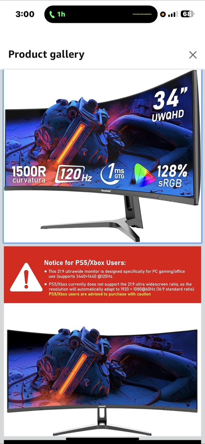 34" Gawfolk Ultrawide 120Hz Gaming Monitor - GF340E - photo 3