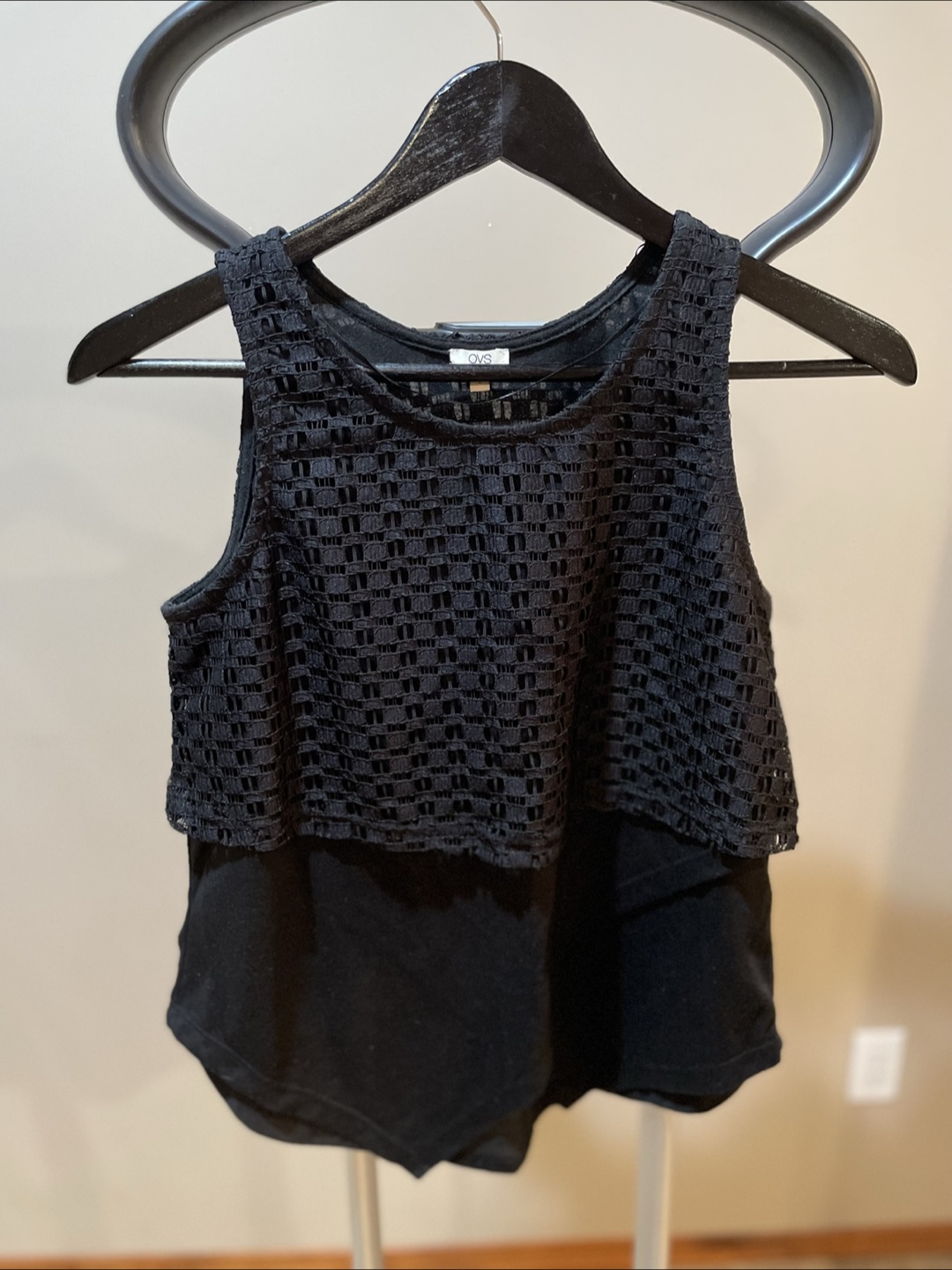 OVS Black Crochet Overlay Tank Top