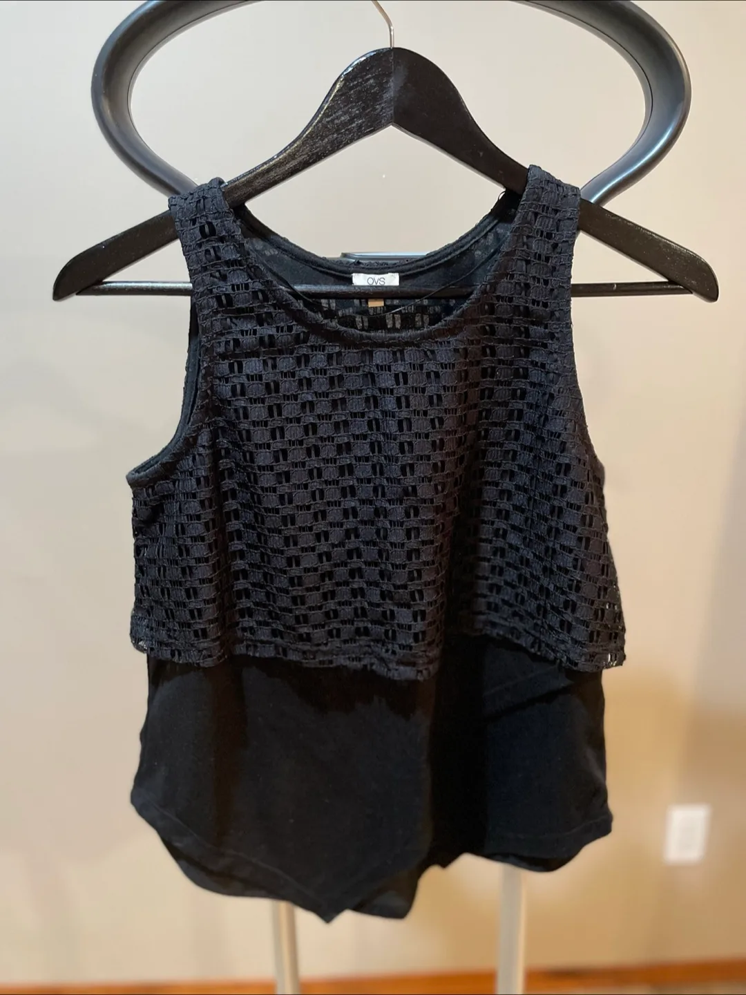 OVS Black Crochet Overlay Tank Top thumbnail