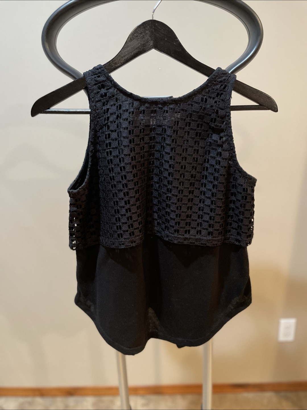 OVS Black Crochet Overlay Tank Top - photo 3
