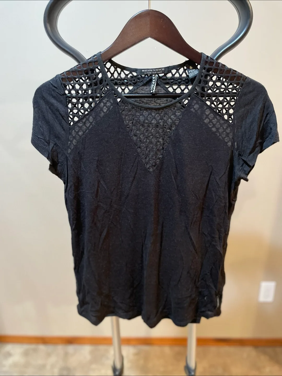 Maison Scotch Black Mesh Detail Top thumbnail