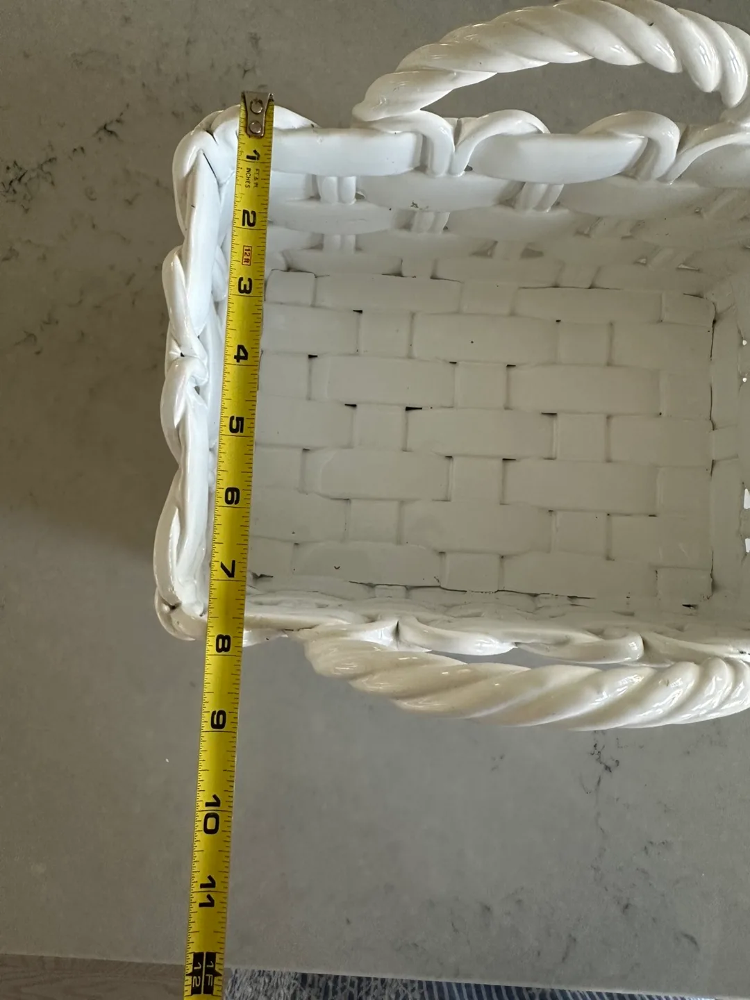 White Ceramic Woven Basket with Handles image indicator(6)