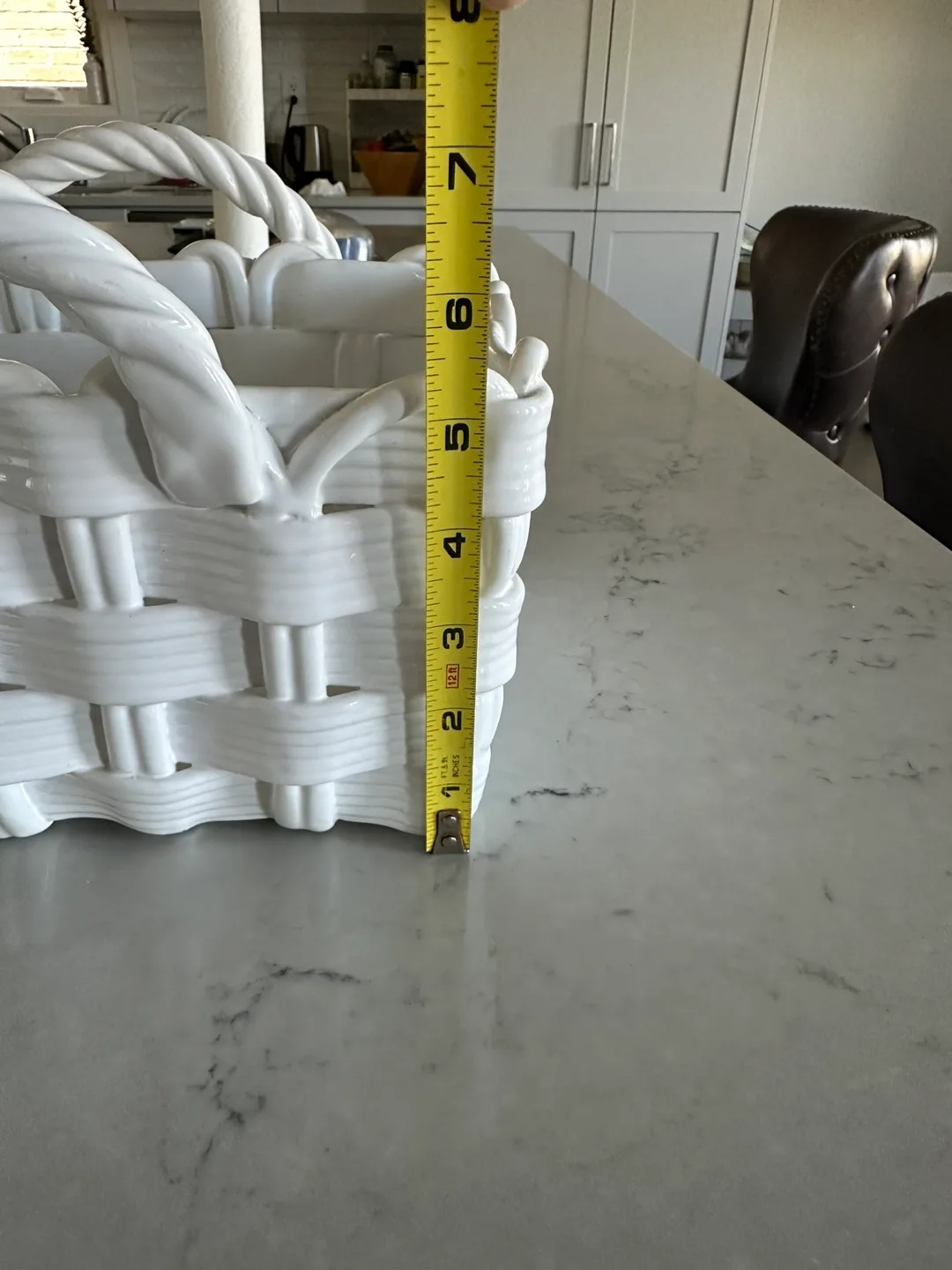 White Ceramic Woven Basket with Handles image indicator(5)