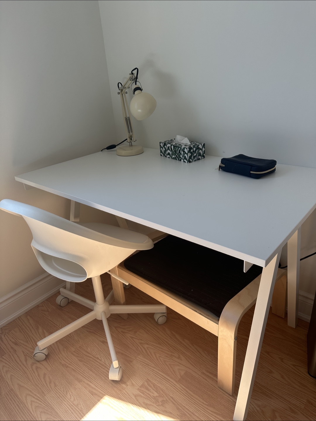 White Desk, Chair, Lamp & Footrest - 2 Set