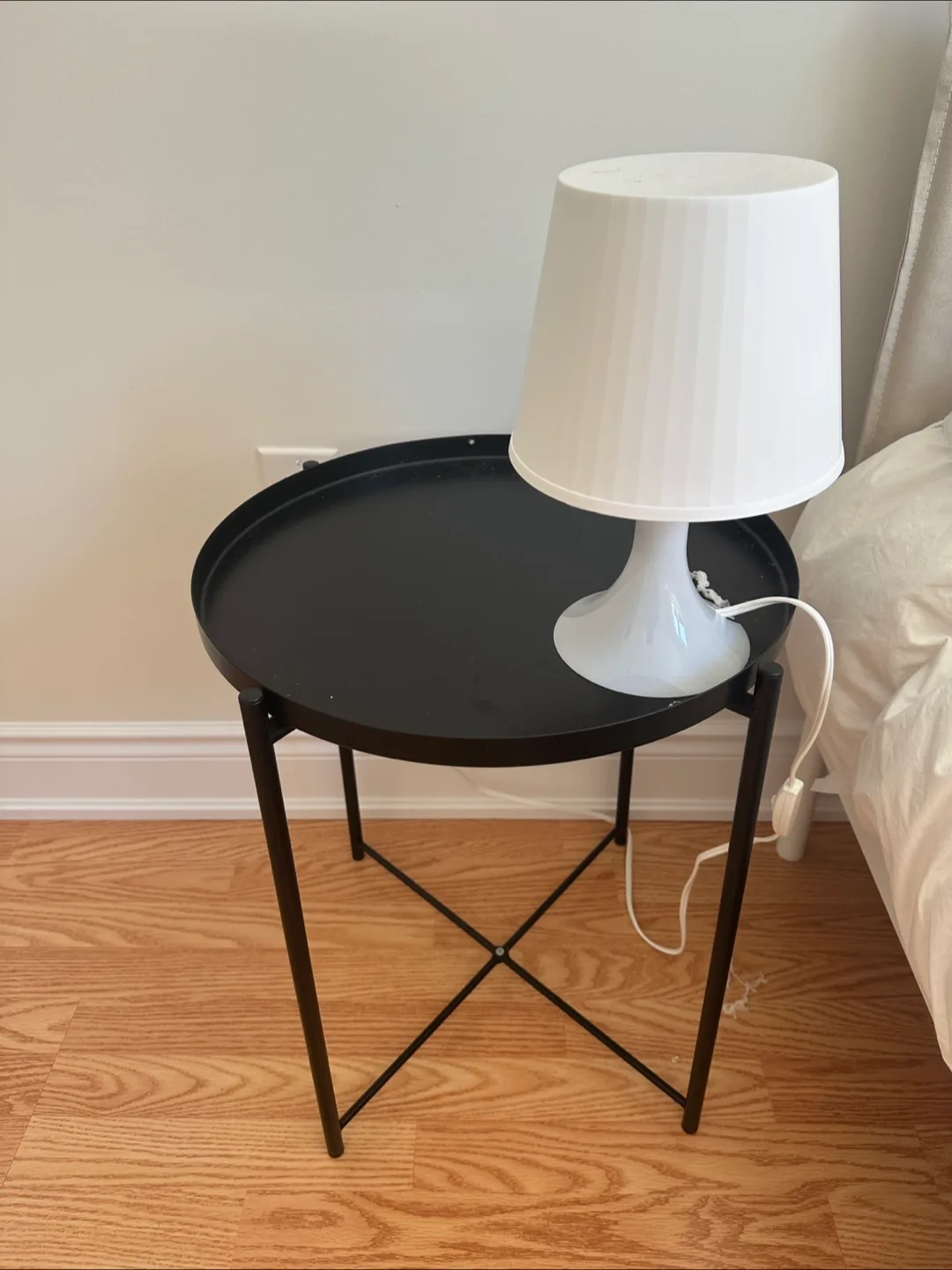 Small round side table with lamp thumbnail