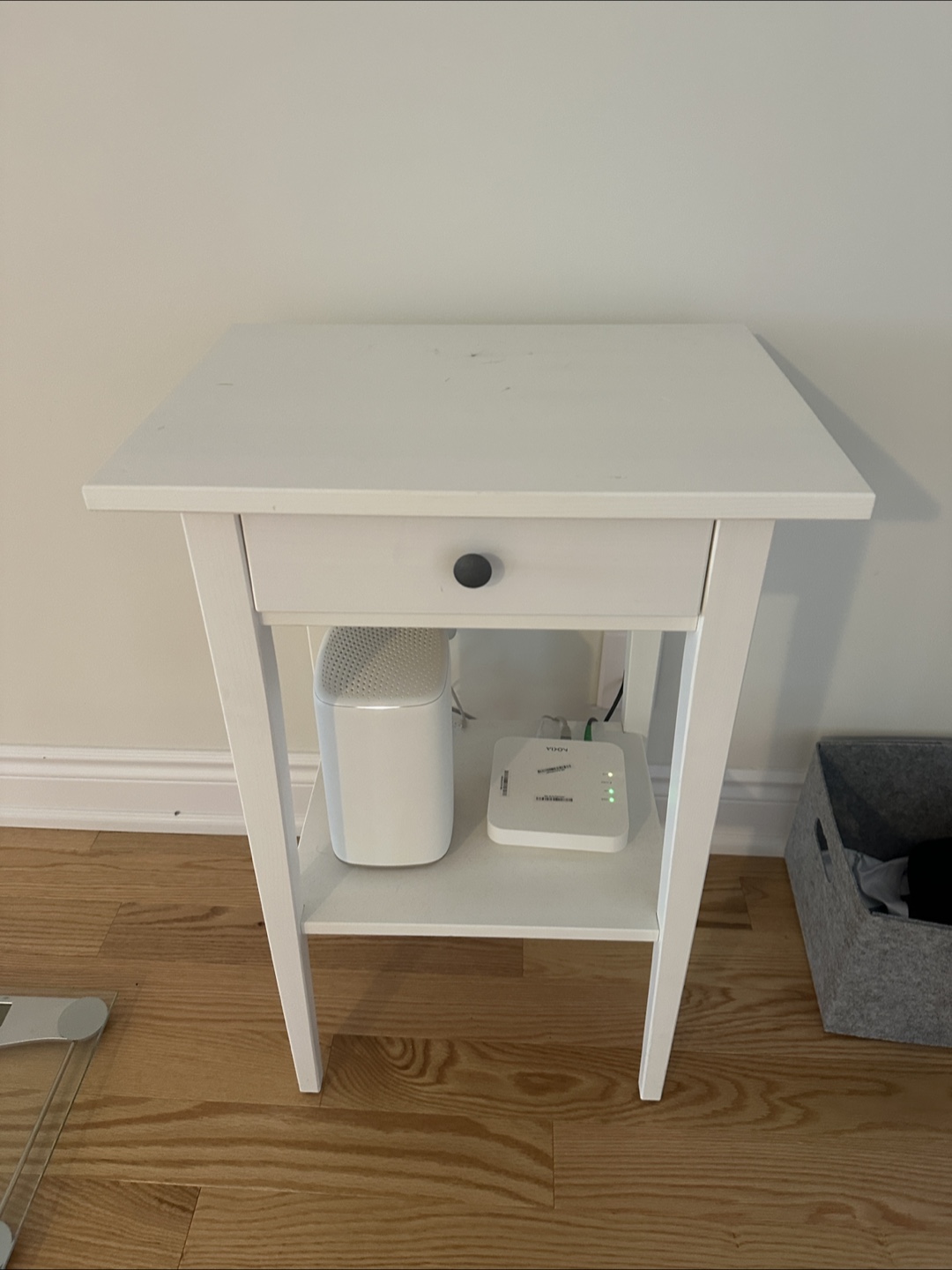 White Nightstand with Drawer and Shelf