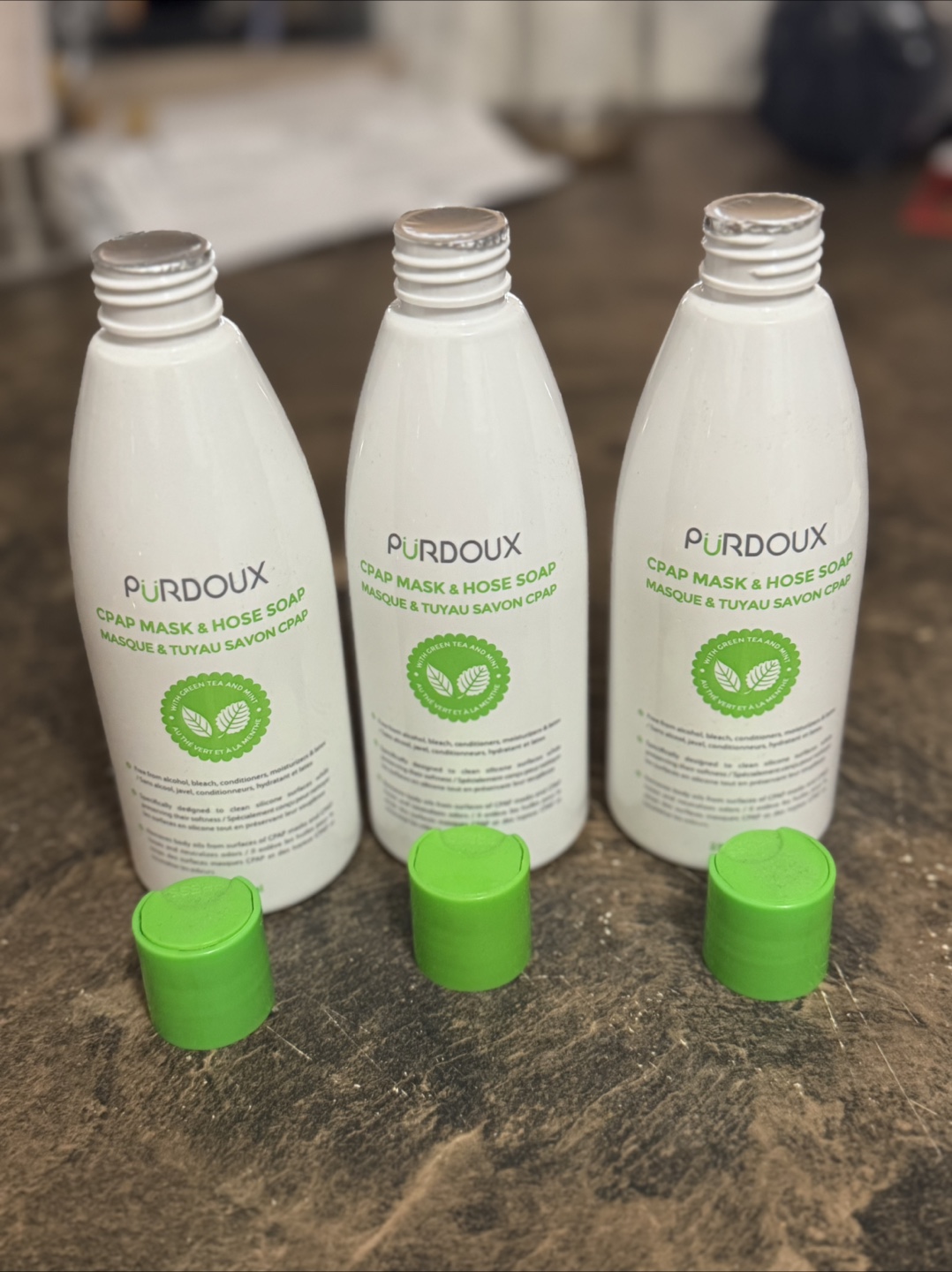 3 bottles of PurdouX CPAP Mask & Hose Soap