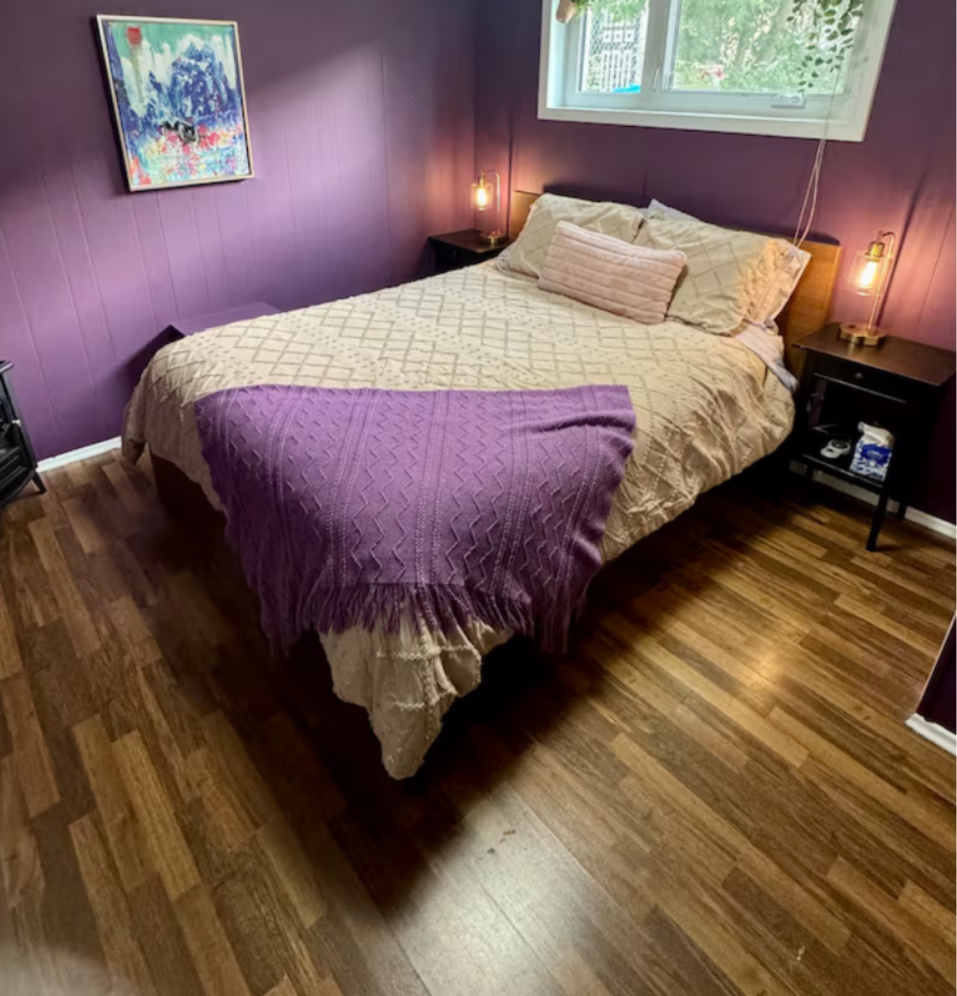IKEA HESSTUN Mattress and MALM walnut bed frame