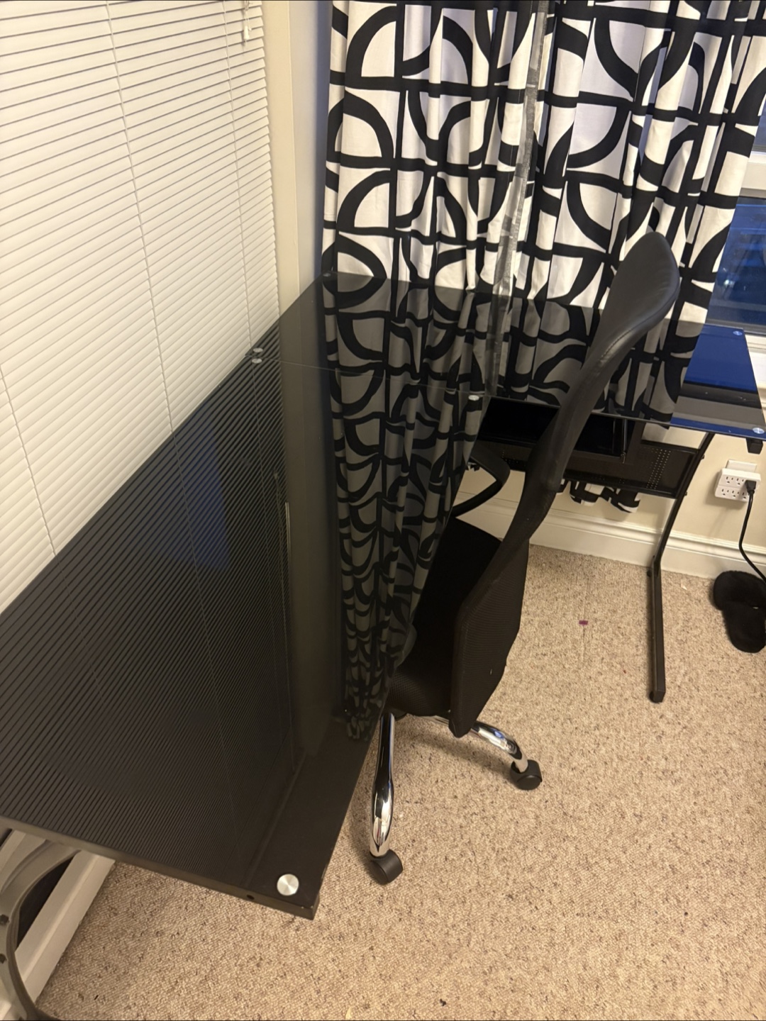 Black Glass Computer Desk with Mesh Office Chair - photo 3