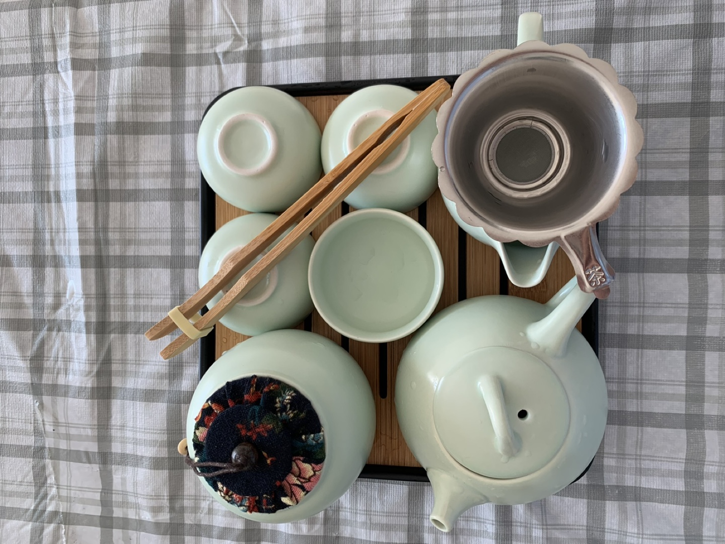 Pastel Green Tea Set with Carrying Case