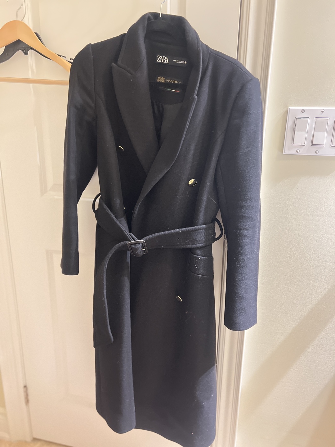 Zara black wool-blend belted coat