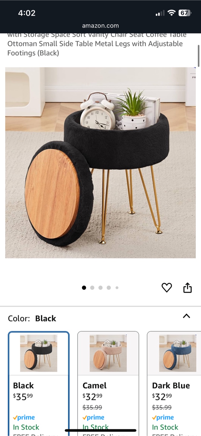 Black Fuzzy Stool with Gold Legs - photo 2