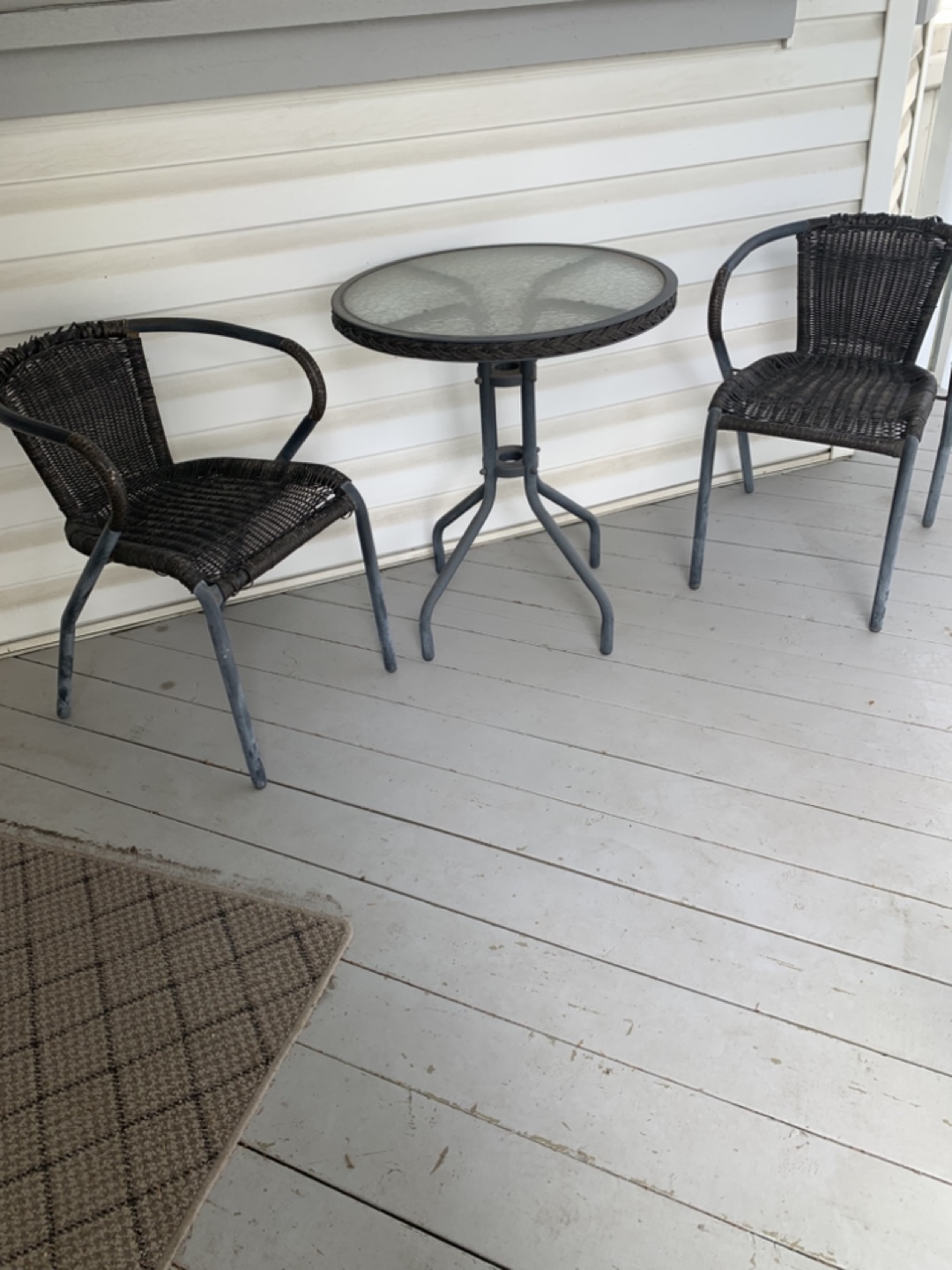 Wicker Patio Set with Glass Top Table
