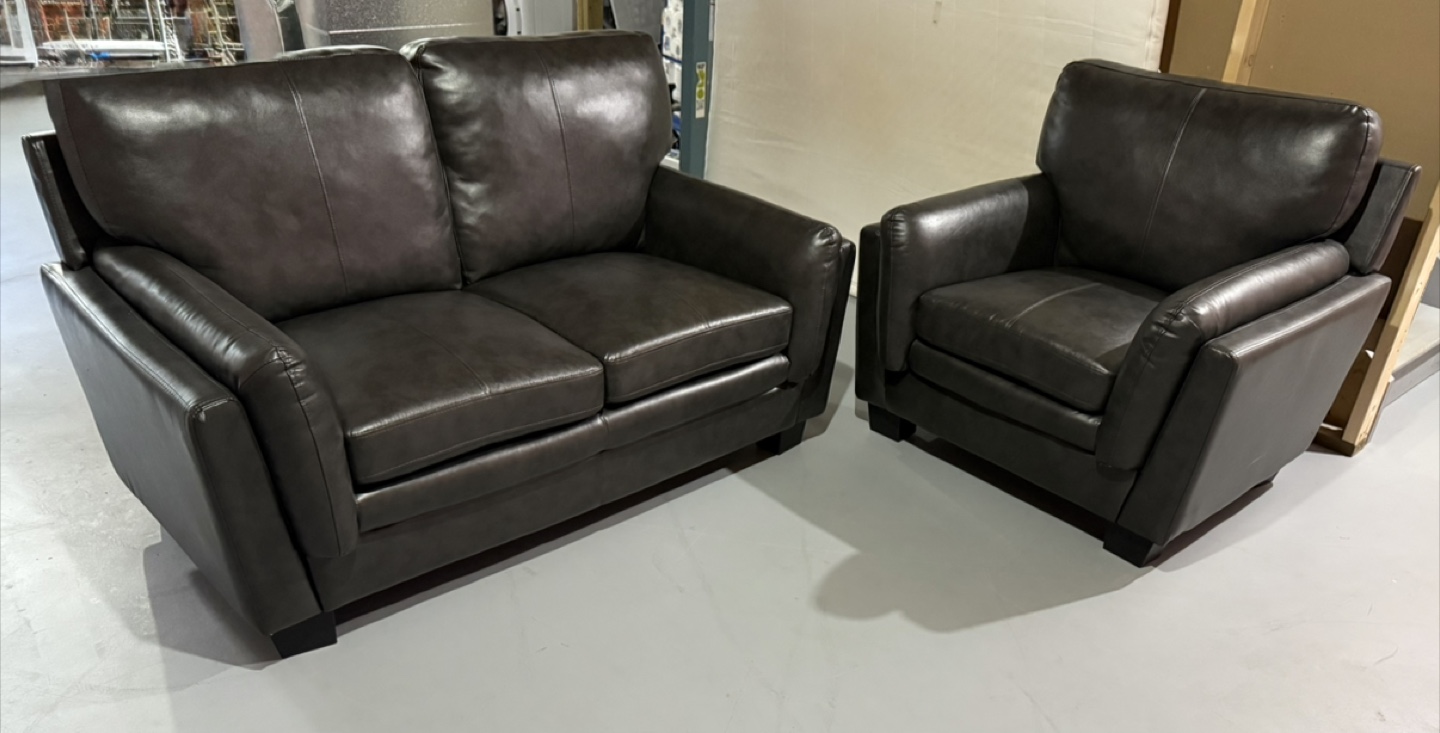 Dark  Leather Loveseat and Armchair Set
