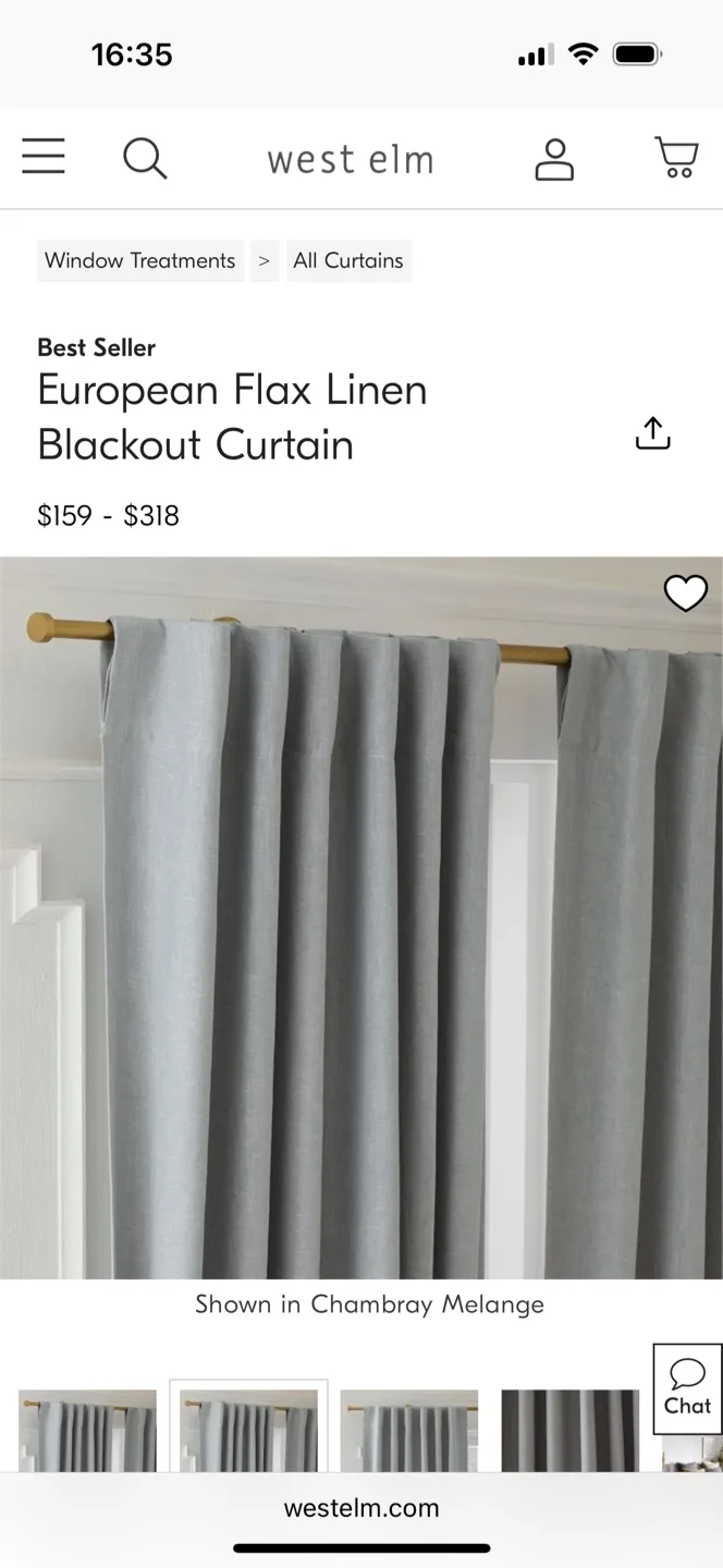 West Elm Blackout Curtain -  light gray, lined thumbnail
