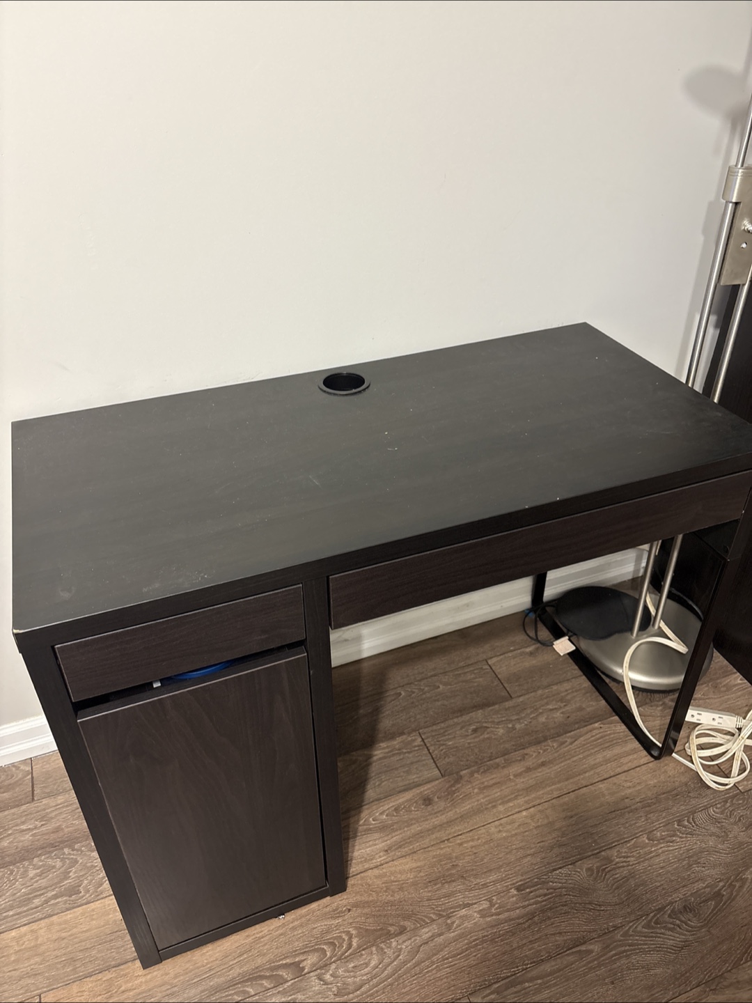 Dark brown IKEA desk with drawer